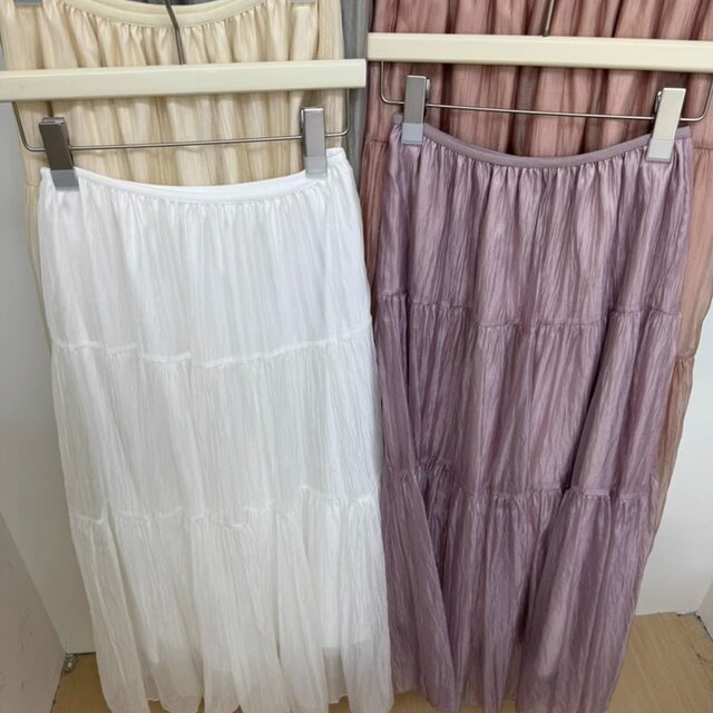 2025 spring colored yarn splicing cake skirt trendy and fashionable versatile elastic waist European loose midi skirt 438