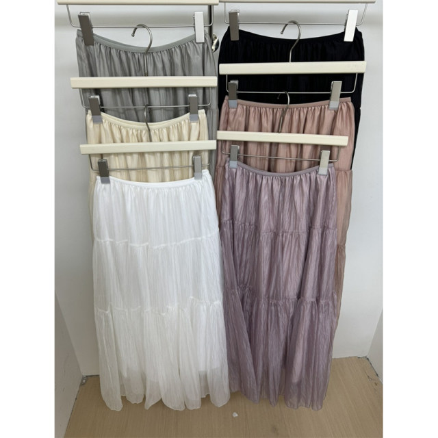 2025 spring colored yarn splicing cake skirt trendy and fashionable versatile elastic waist European loose midi skirt 438