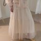 2025 spring yarn splicing cake skirt mid-length skirt A-line skirt trendy and fashionable elastic waist versatile European texture 438