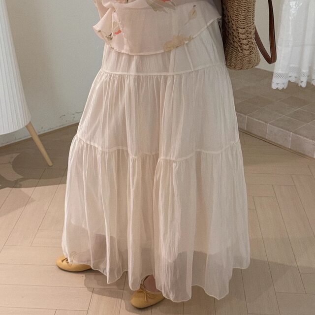 2025 spring yarn splicing cake skirt mid-length skirt A-line skirt trendy and fashionable elastic waist versatile European texture 438