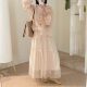 2025 spring yarn splicing cake skirt mid-length skirt A-line skirt trendy and fashionable elastic waist versatile European texture 438