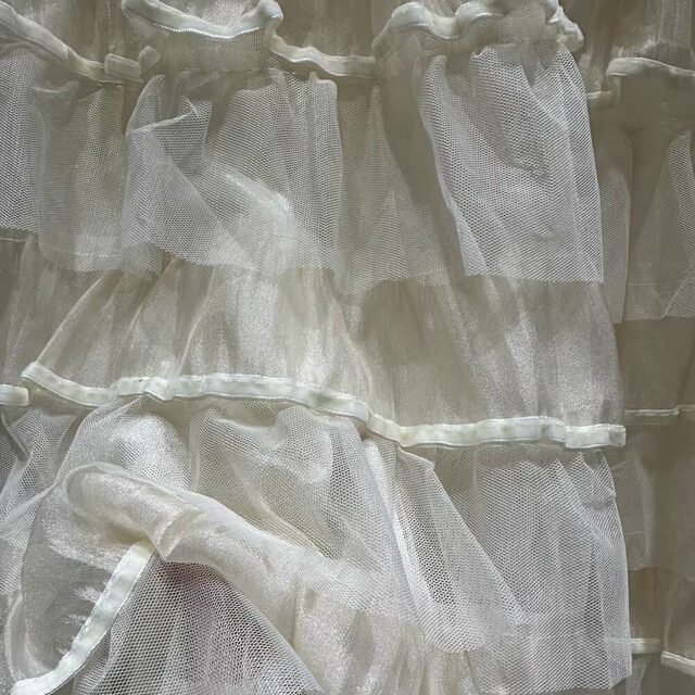 2025 spring apricot gauze cake skirt mid-length skirt trendy elastic waist texture versatile elastic waist high waist 92
