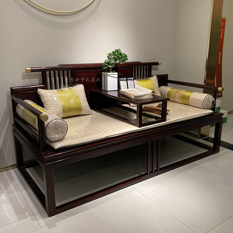 新中式实木罗汉床现代简约客厅乌金木沙发床罗汉榻贵妃床推拉定制