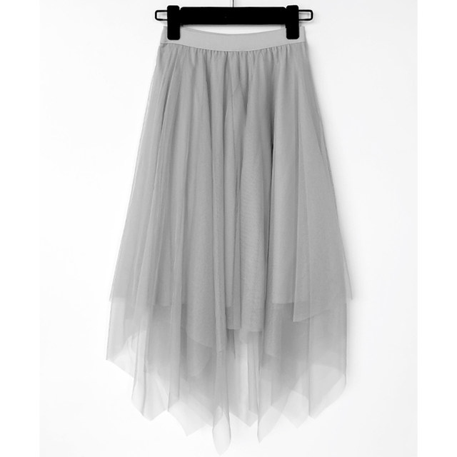 High -waist irregular large size, thin women's net gauze skirt A2024 summer new black wild A -line long skirt
