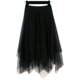 High -waist irregular large size, thin women's net gauze skirt A2024 summer new black wild A -line long skirt
