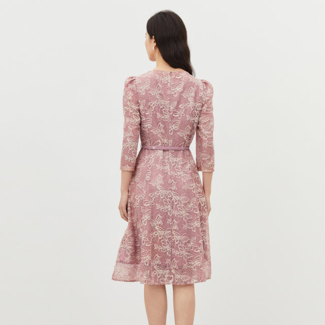 Coletiel spring fashion spliced ​​lace skirt round neck midi dress for women