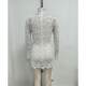 Light luxury high neck long sleeve white lace hollow skirt women's slim temperament lace birthday party dress