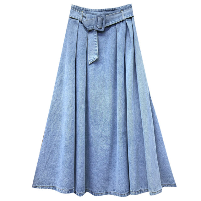 Lace-up denim skirt for women in autumn and winter 2025 new high-waist mid-length style covering hips to make them look slim A-line large hem skirt umbrella skirt