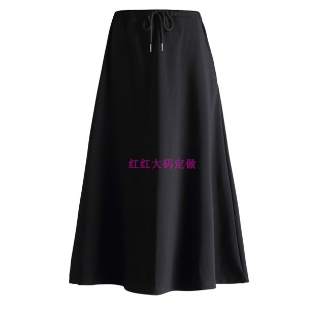New A-line mid-length skirt in spring, summer and autumn OL solid color literary sports casual loose big sway fat MM elastic waist