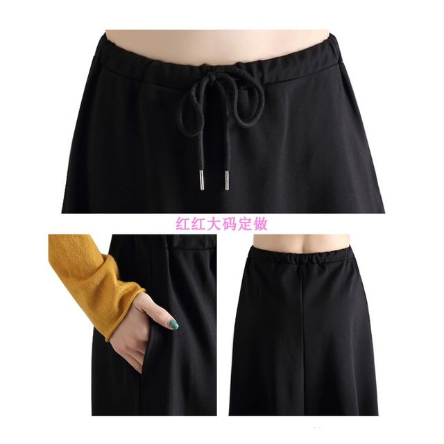 New A-line mid-length skirt in spring, summer and autumn OL solid color literary sports casual loose big sway fat MM elastic waist
