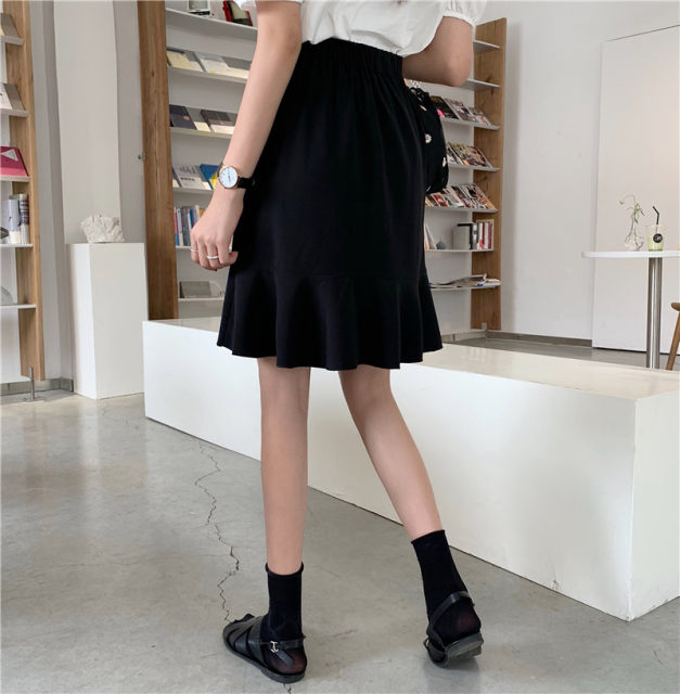 Large size mid-length skirt 2022 summer new versatile high waist pleated hip skirt ruffled retro fishtail skirt