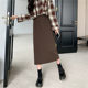 Black skirt mid-length spring and summer large size high waist slimming one-step skirt elastic waist commuting slit A-line long skirt
