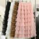 Heavy Industry Sequin Spliced ​​Mesh Cake Skirt 2025 Korean New High Waist A-line Sweet Skirt Long Skirt
