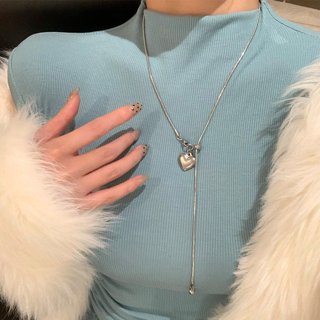 Korean silver love pulling tassel sweater chain simple exquisite necklace women's niche design sense necklace collarbone chain