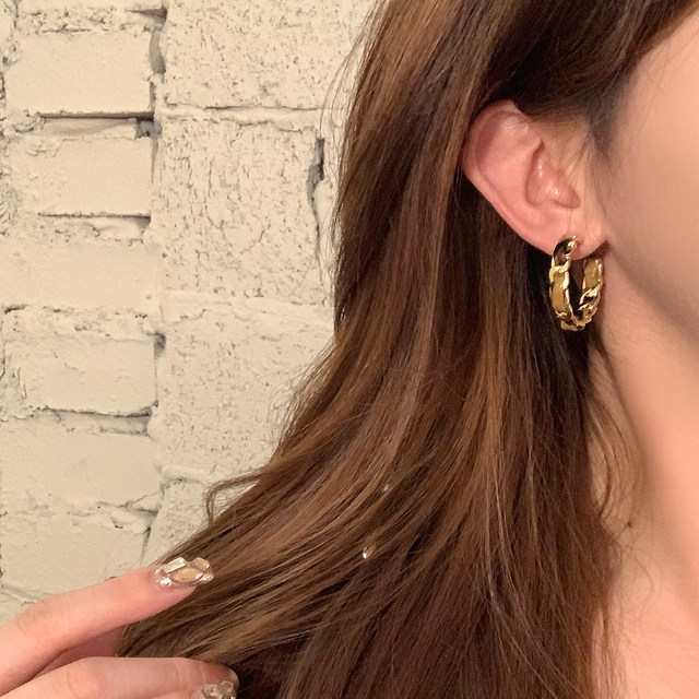 Korean style small style retro leopard print chain earrings women's high-end hoop earrings personalized hot girl earrings earrings