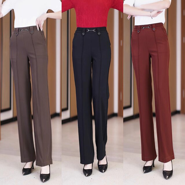 Draped straight-leg pants 2025 summer versatile narrow version wide-leg pants mother casual temperament slim high waist trousers women