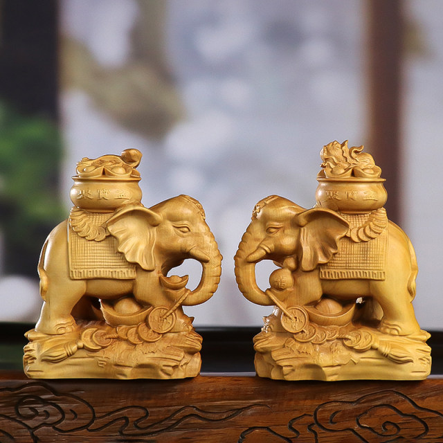 Bulze woodcarvan elephant Chinese wood carving home jewelry living room porch office decoration gift delivery decoration
