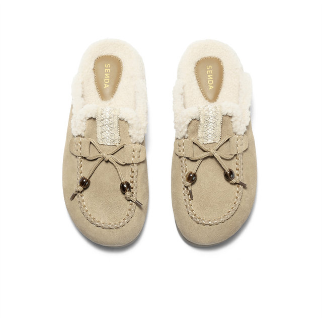 Senda genuine leather fur shoes for women 2025 winter new mall same style plush thickened Northeast warm slippers XST01DT5
