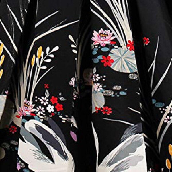 New Chinese style retro print mid-length pleated skirt with A-line puffy over knee high waist umbrella skirt for all seasons