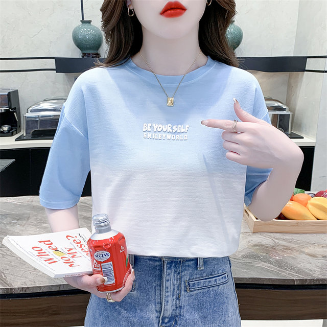 Fashion tie -dyed short -sleeved T -shirt female 2024 summer new loose, thin white round neck top