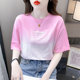 Fashion tie -dyed short -sleeved T -shirt female 2024 summer new loose, thin white round neck top