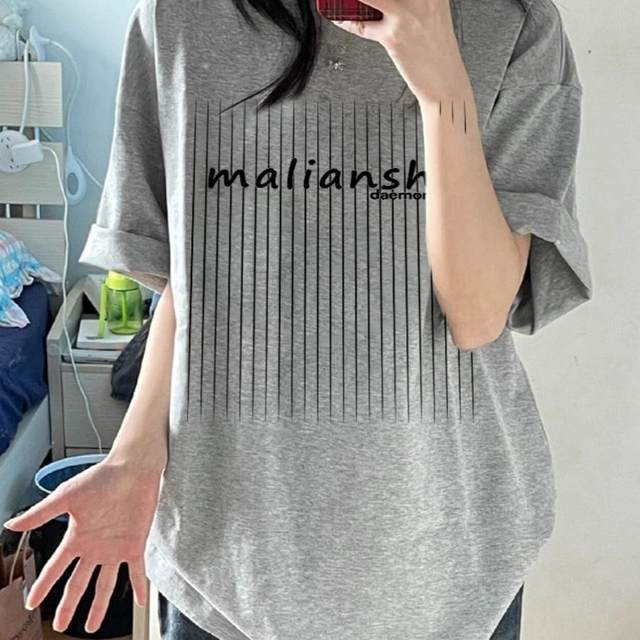 100% pure cotton gray short-sleeved T-shirt for women in summer loose design niche American trendy brand half-sleeved T-shirt top