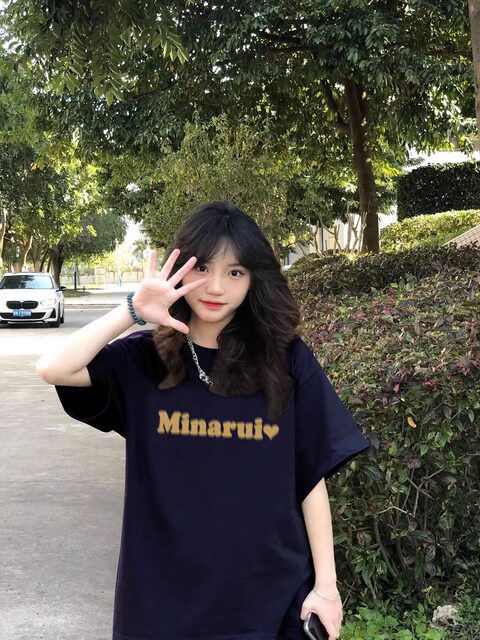 Pure cotton hidden blue letters short-sleeved T-shirt for women 2025 new summer loose design niche trendy top