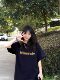 Pure cotton hidden blue letters short-sleeved T-shirt for women 2025 new summer loose design niche trendy top