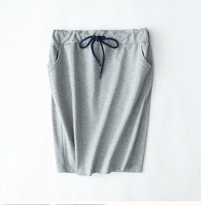 
New autumn and winter mid-skirt A-shaped drawstring knitted hip-pack short skirt pure cotton versatile half-body one-step skirt women's large size