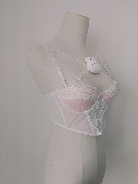 Breasts and rabbit pure cross lace pink vest fish bones look slim and high waist suspender with chest pads inside autumn
