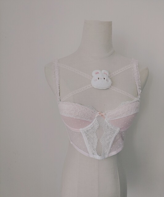 Breasts and rabbit pure cross lace pink vest fish bones look slim and high waist suspender with chest pads inside autumn
