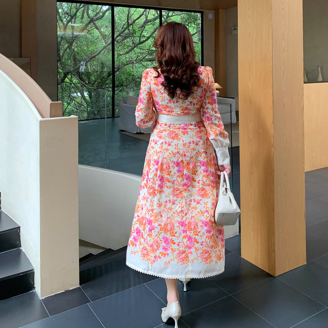 GLEC plus size women's 2025 autumn and winter French palace style chic floral design fashionable and elegant dress