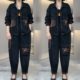 2025 Autumn New Arrival Literary Retro Splicing Embroidered Patches Fashion Versatile Western Style Two-piece Loose Denim Suit