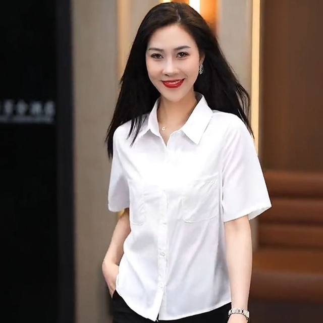 Black short-sleeved fashionable western-style shirt for women 2025 loose slimming summer new age-reducing white shirt short small