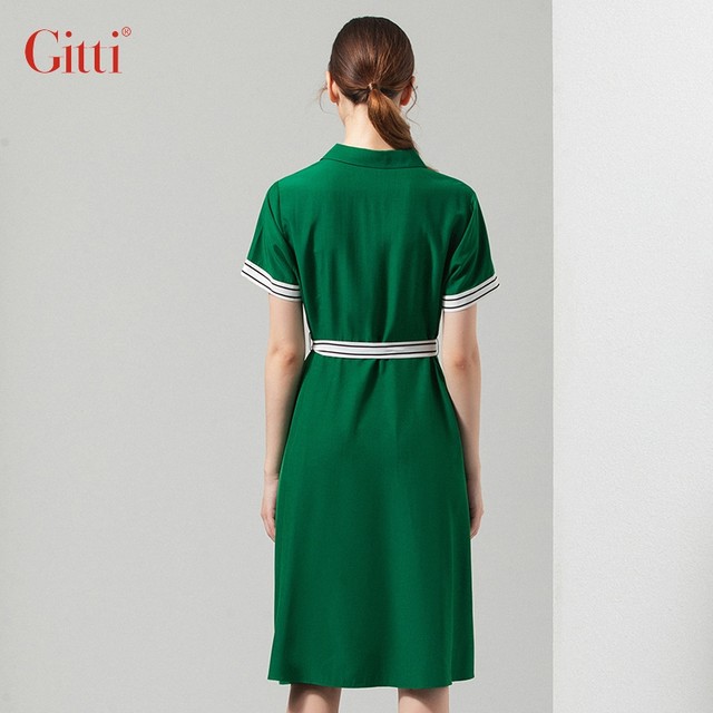 Gitti/Gitty POLO collar lace stitching waist dress women's new temperament short -sleeved A -line skirt G202094

