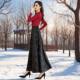 2024 new female retro temperament long skirt autumn and winter large size long skirt shows thin hair A -line skirt
