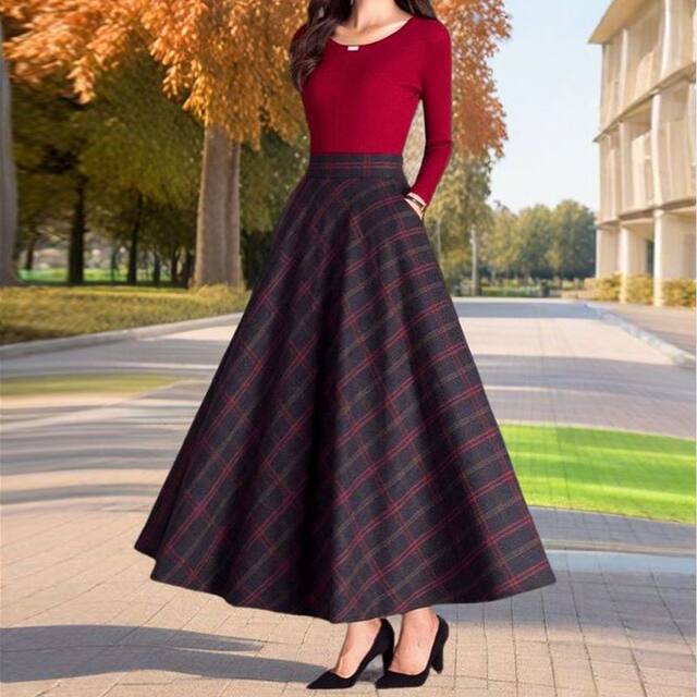 2024 new female retro temperament long skirt autumn and winter large size long skirt shows thin hair A -line skirt
