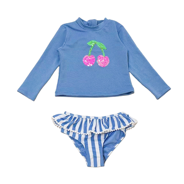 666 foreign order children's swimsuit girls split triangle swimsuit sequined cherry girl hot spring swimsuit for children