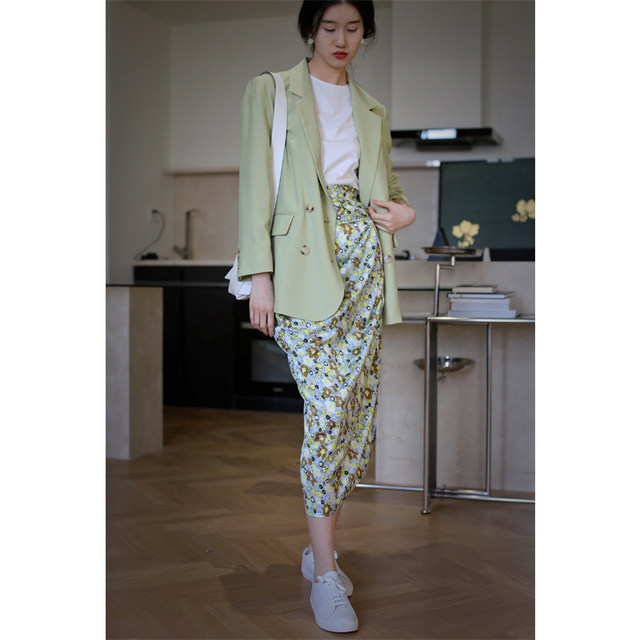 No print romantic digital print mid-length fashionable slit irregular skirt skirt 23259