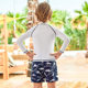 Fan De'an Little Dinosaur series split swimsuit for boys with small stand-up collar design, fashionable and skin-friendly children's seaside swimsuit