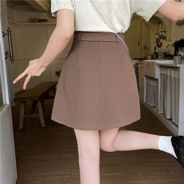 Summer women's skirt women's sweet college jk pleated skirt anti-exposure short skirt fat mm brown hip A-line skirt