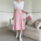 Clearance Large Size Skirt for Women in Summer Wrinkled Flexible Waist Pack Hip A-line Slim Mid-Long Skirt Pink Sweet and Slightly Plump