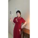 Fenghua Large Size Fat mm Exquisite Embroidery Bamboo Leaf Red Festive New Chinese Cheongsam 200Jin [Jin equals 0.5 kg] Summer