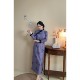 Pink/purple velvet thickened large size fat mm white Chinese cheongsam dress with fur collar