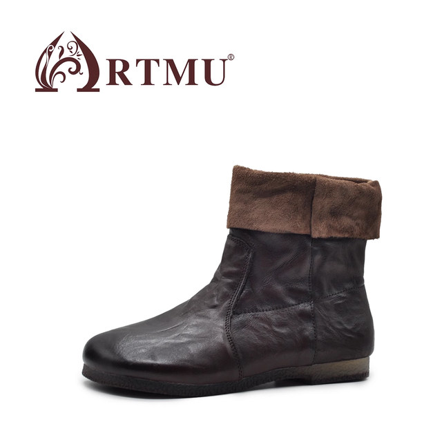Artmu Amu hand-grabbed cowhide flat-sole short boots for women with two-wear boots 2025 new hot mid-tube boots