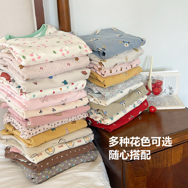 Children's pure cotton pajamas set A category A wool pull shelf home service autumn and winter new boys and girls autumn clothes and autumn pants two pieces