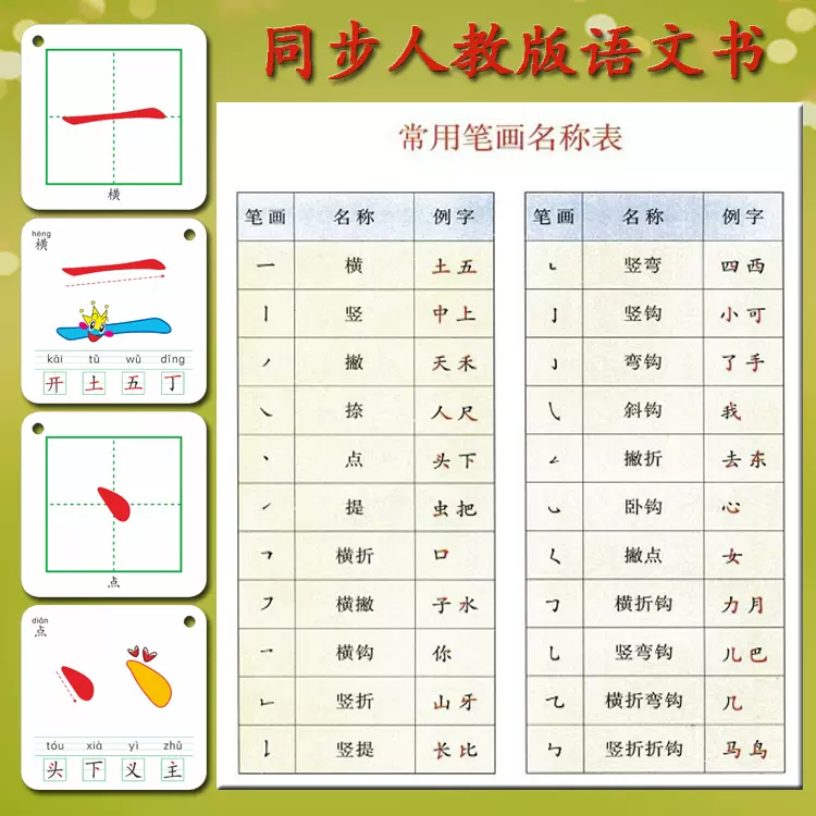 笔画卡片田字格偏旁部首笔顺字顺序幼儿园小学玩具大塑料