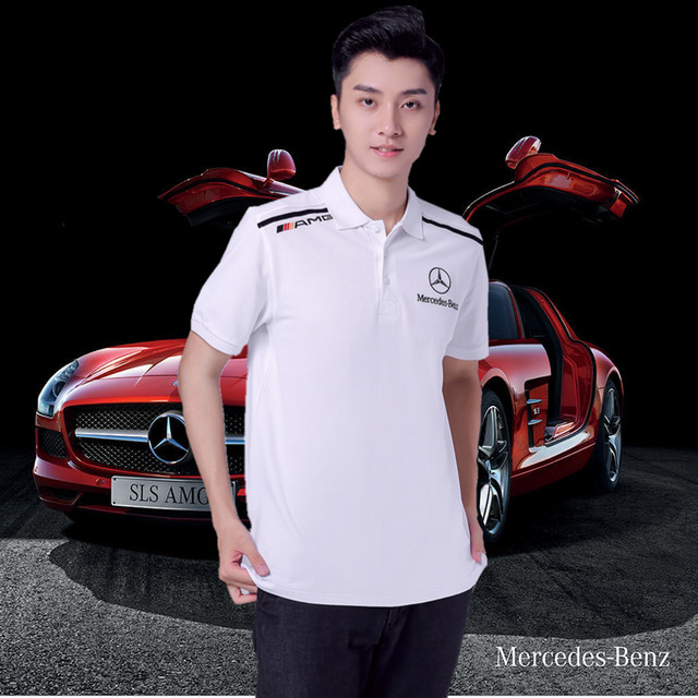 High-end Mercedes-benz T-shirt Genuine Mercedes-benz Black and White POLO shirt Sports Racing AMG Lapel Shirt

