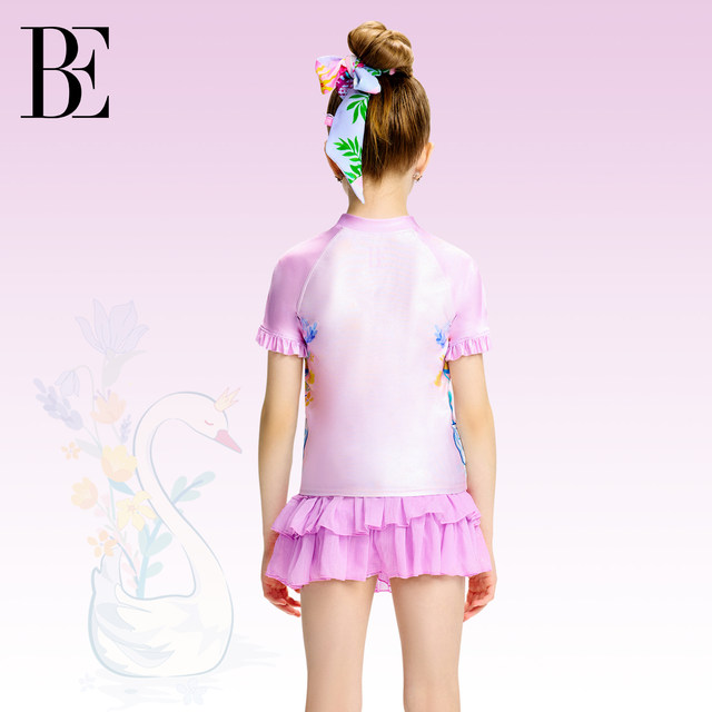 BE van der An 2025 Children's split swimsuit girls' skirt breathable short sleeve short skirt vacation style princess skirt