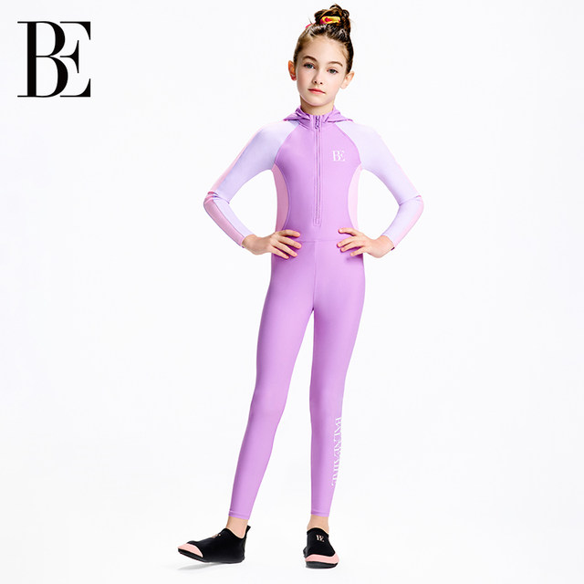 BE Fan De'an 2025 children's one-piece swimsuit long-sleeved sun protection surfing hot spring middle and large children